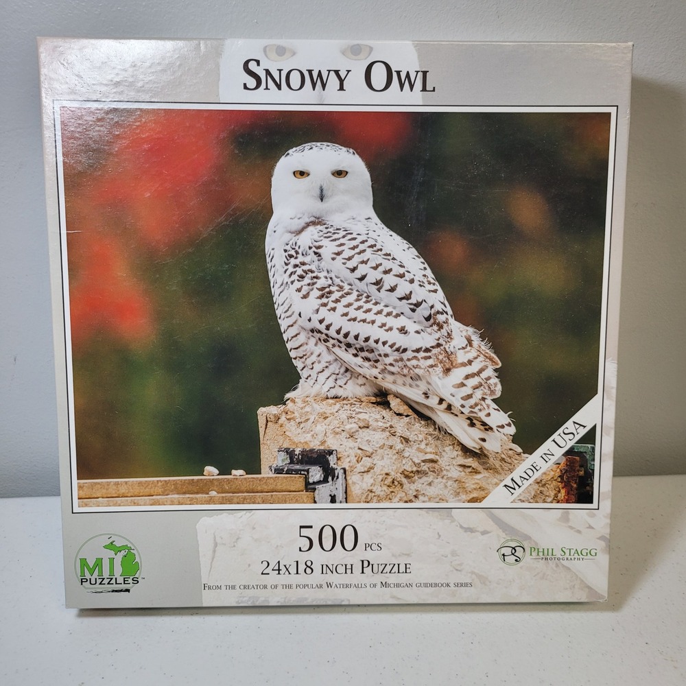 MI Puzzles Snowy Owl 500 Piece Jigsaw Puzzle 24x18 Phil Stagg Michigan